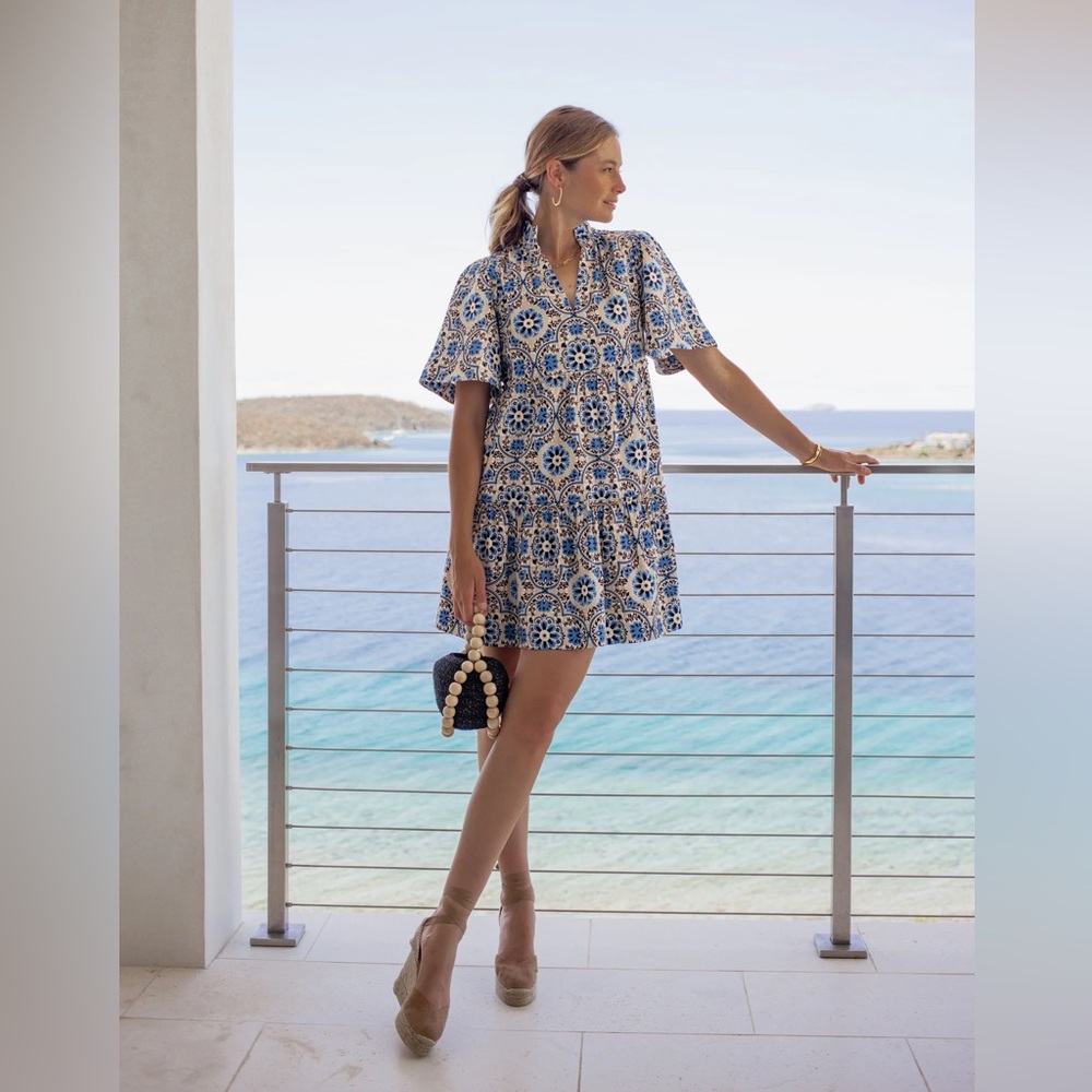 Tuckernuck Golden Medallion Crawford Dress - blue and khaki dress